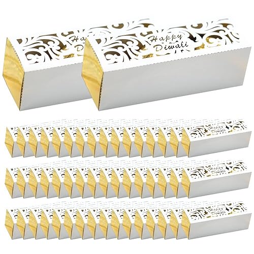 Ppmter 50 Pcs Happy Diwali Treat Box Party Favors Sweets Diwali Gift Boxes Indian Festival of Lights Candy Boxes for Diwali Party Supplies
