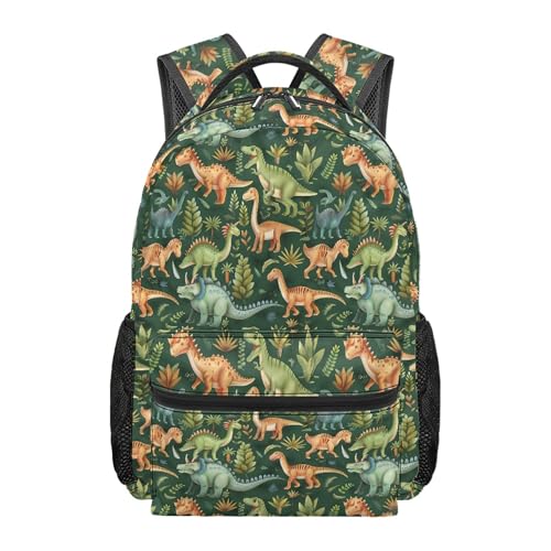 Mochila de dinosaurio L para estudiantes con bolsillos laterales de malla