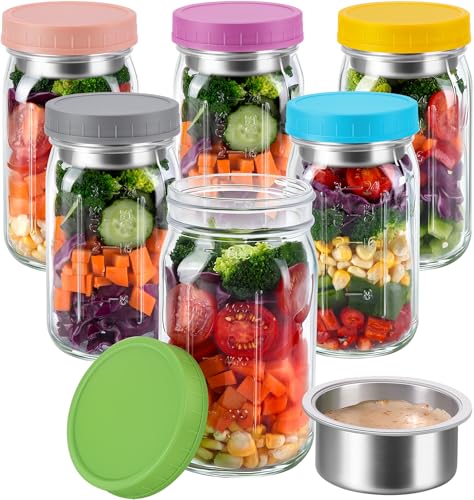 KTKUDY 6 Pack 32 oz Glass Salad Jars with Dressing