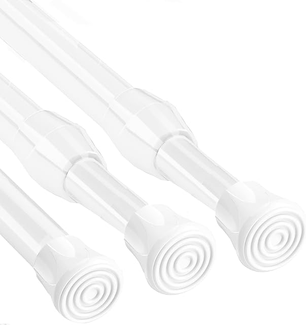 Bicolic 3PCS Extendable Net Curtain Rods, Spring Loaded Tension Rods for Curtains, Clothes, Cupboards, Bathroom, 32-50cm/12.6-19.6Inch, White