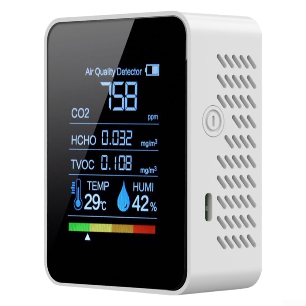 Détecteur de dioxyde de carbone 5 en 1, compteur de qualité de l'air, kit de test d'air, température et humidité, moniteur de dioxyde de carbone HCHO TVOC pour la maison et l'intérieur