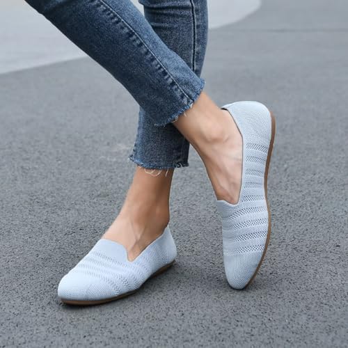Image of poemlady Women's Ballet Flat Shoes Dress Shoes Knit Round Toe Slip On Ballerina Walking Flats Shoes for Woman Low Wedge Casual
