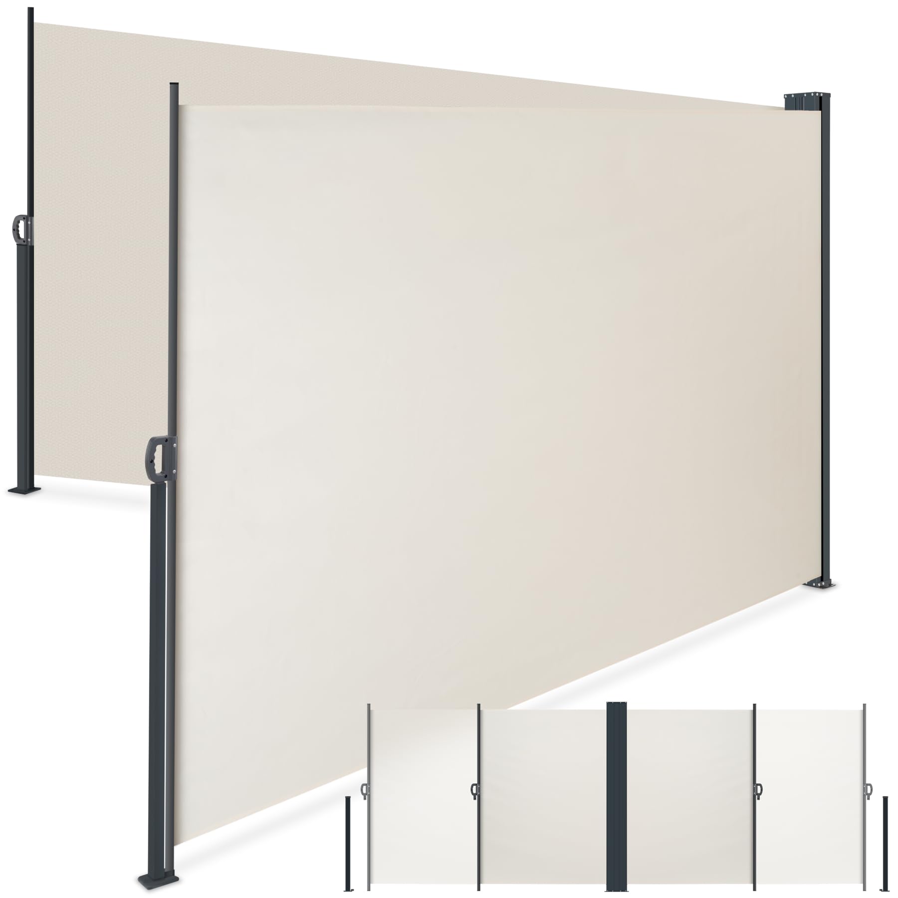 tectake® Double Side Awning, 180 x 600 cm, Retractable Sun Shade for Privacy, Sun & Wind Protection, Water-Repellent Fabric & Steel Structure, Ideal Patio, Balcony & Garden Privacy Screen - Beige — image 1