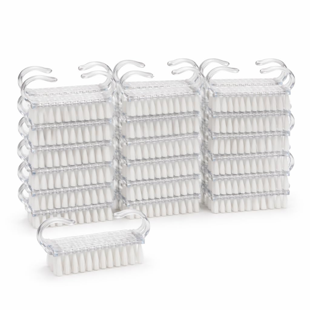 Nail Brushes 100 Pack – Clear Handle Nail Cleaning Brushes for Manicure, Pedicure & Nail Art | Durable Nylon Bristles, Ergonomic Handle, Individually Wrapped, Professional Salon Quality