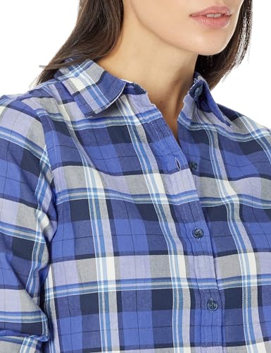 Image of Amazon Essentials Women's Regular-Fit Long-Sleeve Lightweight Plaid Flannel Shirt with Brushed Finish, Shirttail Hem