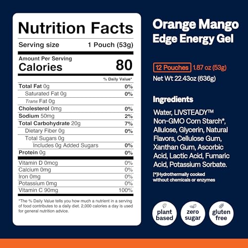 Image of UCAN Edge Energy Gel Shots, Orange Mango (12, 2 Ounce Packets) for Running, Training, Workouts, Fitness, Cycling, Crossfit | Sugar-Free, Vegan, & Keto Friendly Energy