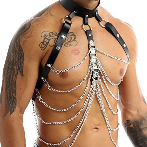 YiZYiF Men's Adjustable Leather Body Chest Harness Belt Clubwear with Fancy Buckles