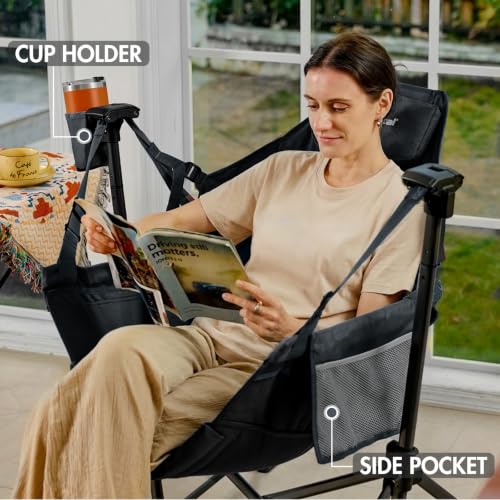 Portal Hammock Camping Chair Silla de Camping Colgante Resistente 400 lbs - Malla Transpirable con Respaldo Ajustable y Almohada para la Cabeza, Portátil, Negro miniatura 7