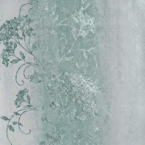 Muriva Senna Trail Duck Egg Wallpaper 701584 - Foil Vinyl Silver Floral Ombre