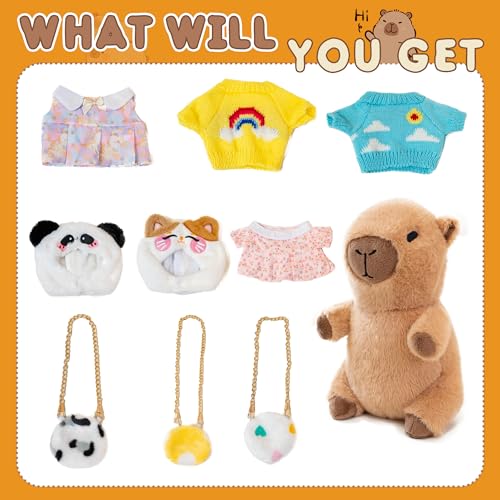 Image of Capybara Plush for Boys Girls Birthday Dress Up Cute Plushies,10 Pcs Set,9 Clothes and Accessories Kawaii Stuffed Animal Plushie Toy, Soft Peluche Doll for Kids 10.2 in