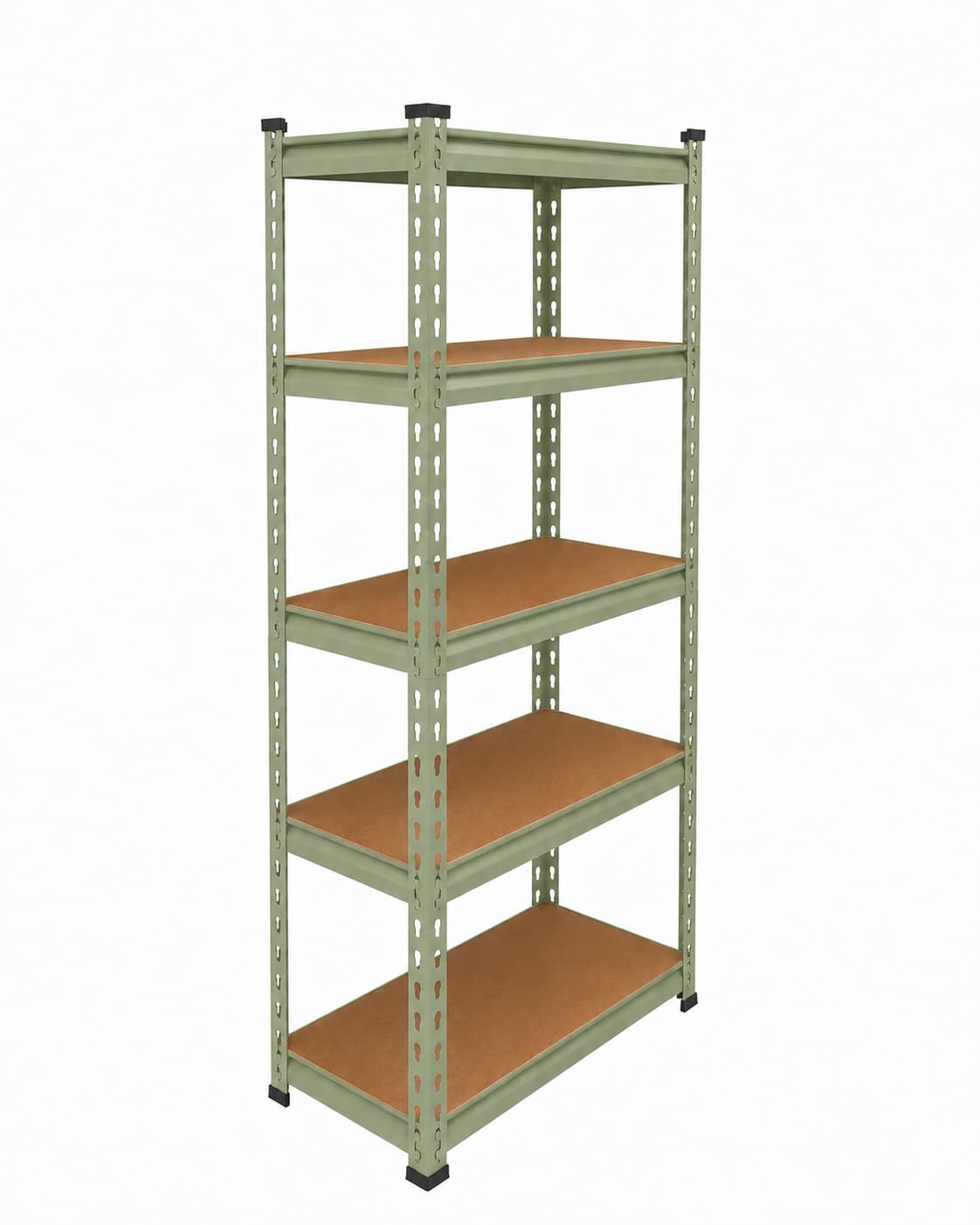 BonKaso Adjustable 5-Shelf Metal Storage Rack | Heavy-Duty Steel Boltless Rivet Utility Shelving Unit for Garage, Kitchen & Office | 54 Inches Height (54 x 24 x 12 in) – Olive Green