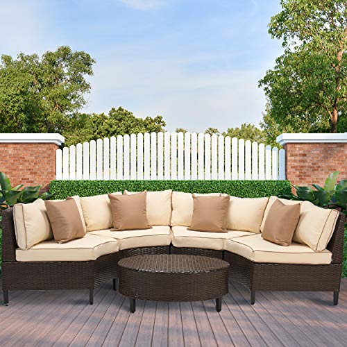 Laurel Canyon Outdoor Patio Furniture 5 Piece Half Moon Wicker Conversation Sets Rattan Sectional Sofa Couch With