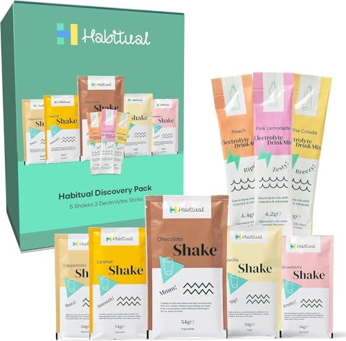 Habitual Discovery Pack of Diet Meal Replacement Shakes & Electrolytes | Low Calorie High Protein Food Replacement Shakes & Hydration Sachets | Weight Loss Drink For Women & Men