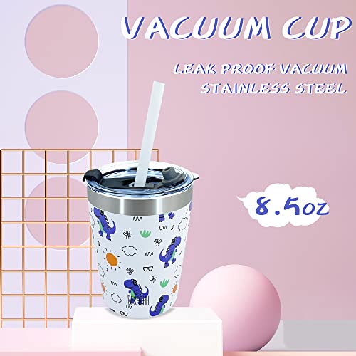 Bexbchh 2 Pack Toddler Straw Cups - 8.5Oz Vacuum Stainless Steel Insulated Tumbler For Kids - Bpa Free Smoothie Drinking Cup Baby Sippy Cup With Leak Proof Lid & Silicone Straw With Stopper #TOP1
