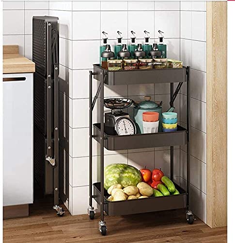 Rack de armazenamento Rack de carrinho dobrável sem instalação, três camadas móvel de chão Sala de e