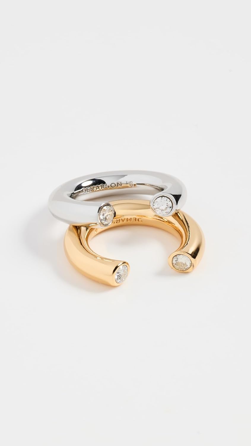 DEMARSON Women's Miley Stackable Rings, 12K Shiny Gold/Ir/Crystal, 8 - Image 2