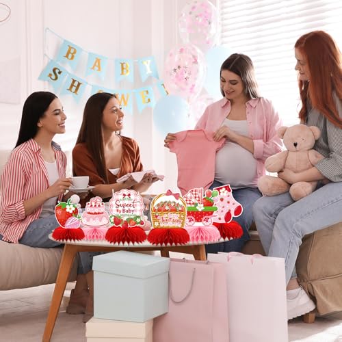 Image of Strawberry Baby Shower Decorations, 12PCS Berry Sweet Honeycomb Centerpieces Decoration A Berry Sweet Baby Is on the Way Party Table Decor Supplies