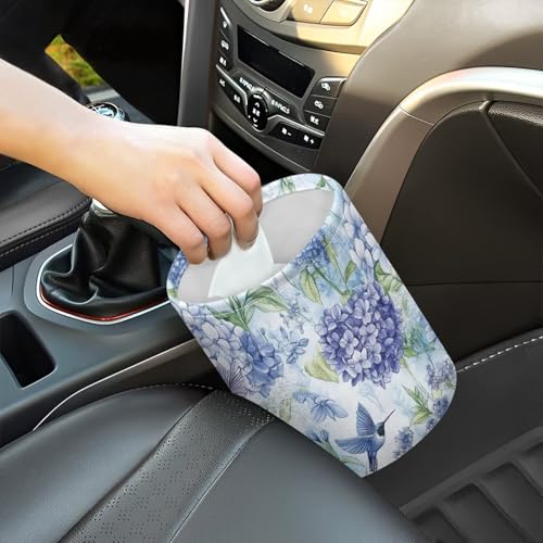 Image of Bird Hydrangea Trash Bag for Cars Vehicle Trash Can Waste Basket Collapsible Reusable Leak Proof Car Organizer Road Trip Must Haves for Kids