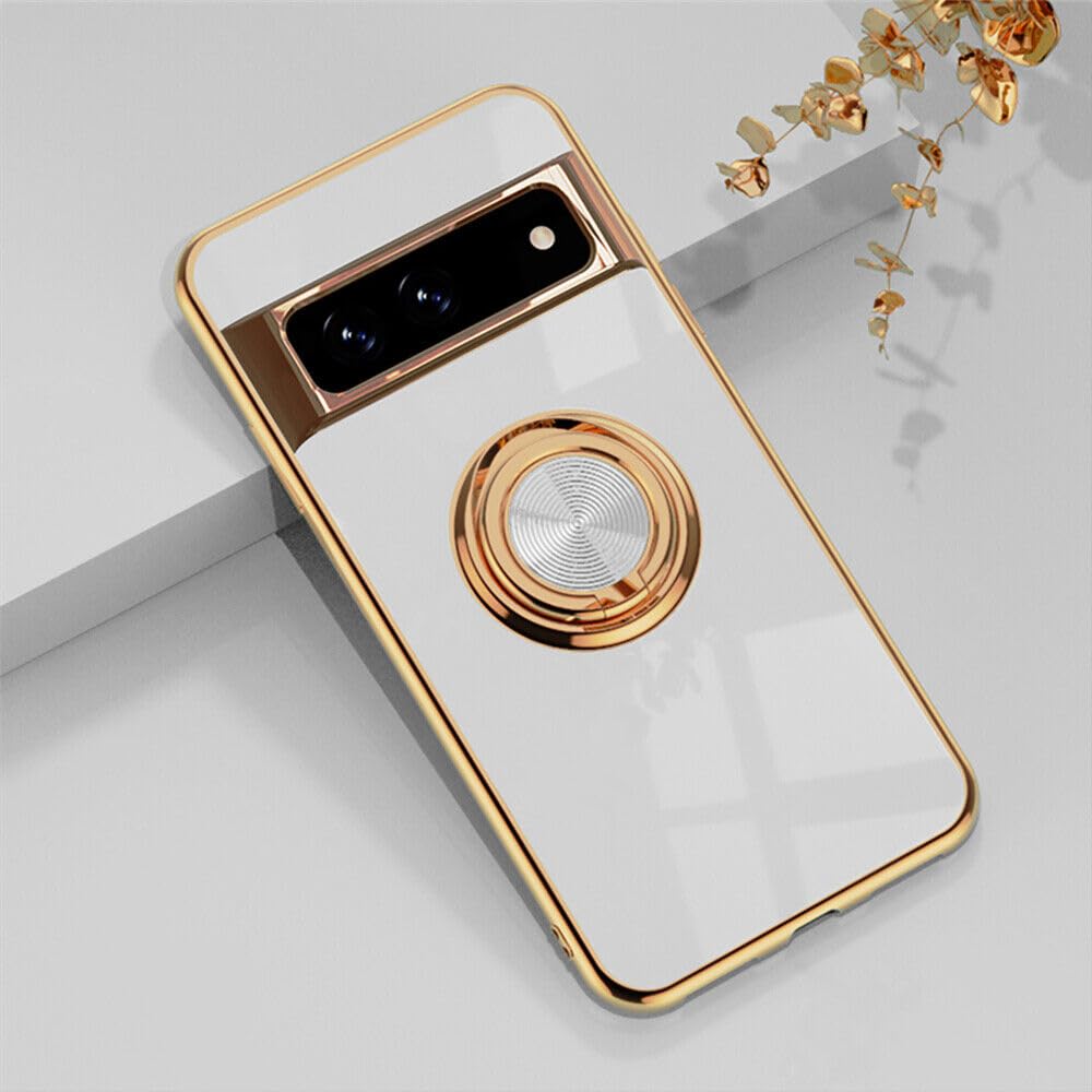 Coque Google Pixel 10 blanche en silicone plaqué avec anneau support - 7