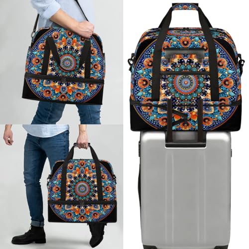 Large Weekender Overnight Bags Travel Duffel Bag for Women Men Ethnic Mandala Toho Colorful Gym Bags With Shoe Compartment Foldie Travel Tote Bag Carry On Personal Item Bag for Travel Gym Sports 7