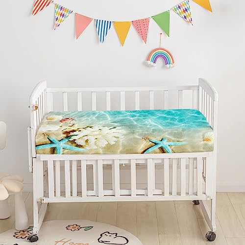Image of Crib Bedding Set,3pcs Nursery Crib Bedding with Comforter Crib Sheet & Crib Skirt,Sea Turtle Beach Printed Nursery Bedding for Baby Boys and Girls(Turtle)