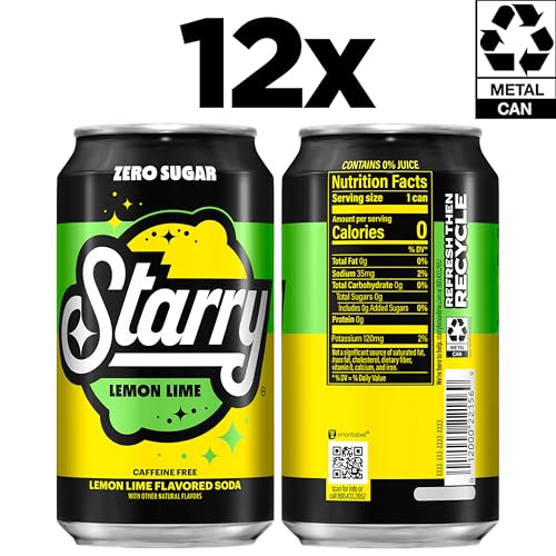 Image of Starry Zero Sugar Lemon Lime Soda, 12 Fl Oz Cans (Pack of 12)