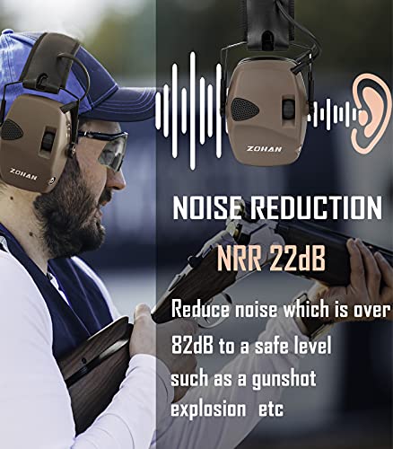 Zohan Em054 Electronic Ear Protection For Shooting Range With Sound Amplification Noise Reduction, Ear Muffs For Gun Range (Tan Case) #TOP3