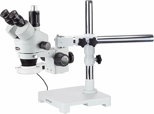 AmScope SM-3TZZ-54S Microscopio de zoom estéreo trinocular profesional, WH10x y WH20x, aumento de 3.5X-180X, objetivo de zoom 0.7X-4.5X, luz LED de