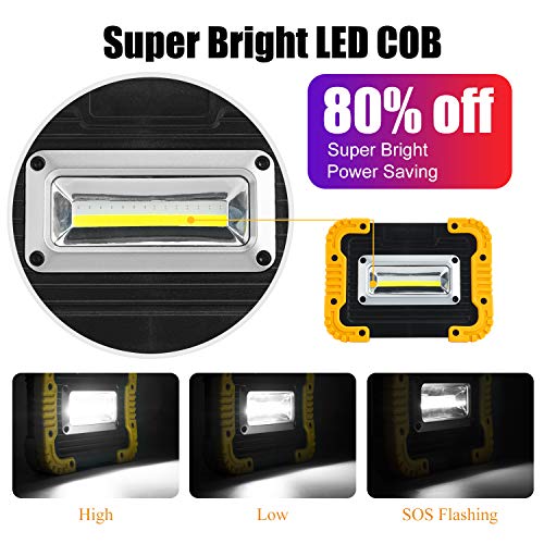 2 COB 1500LM Rechargeable LED Work Light, Waterproof Job Light with Power Bank, Portable Floodlight for Job site Lighting, Car Repairing, Outdoor with Warning Mode (Yellow/2 Pack) - Thumbnail 2