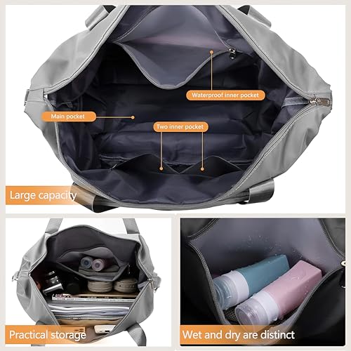 Image of Nylon 41L Expandable Foldable Waterproof Duffle Bag for Women (Grey)