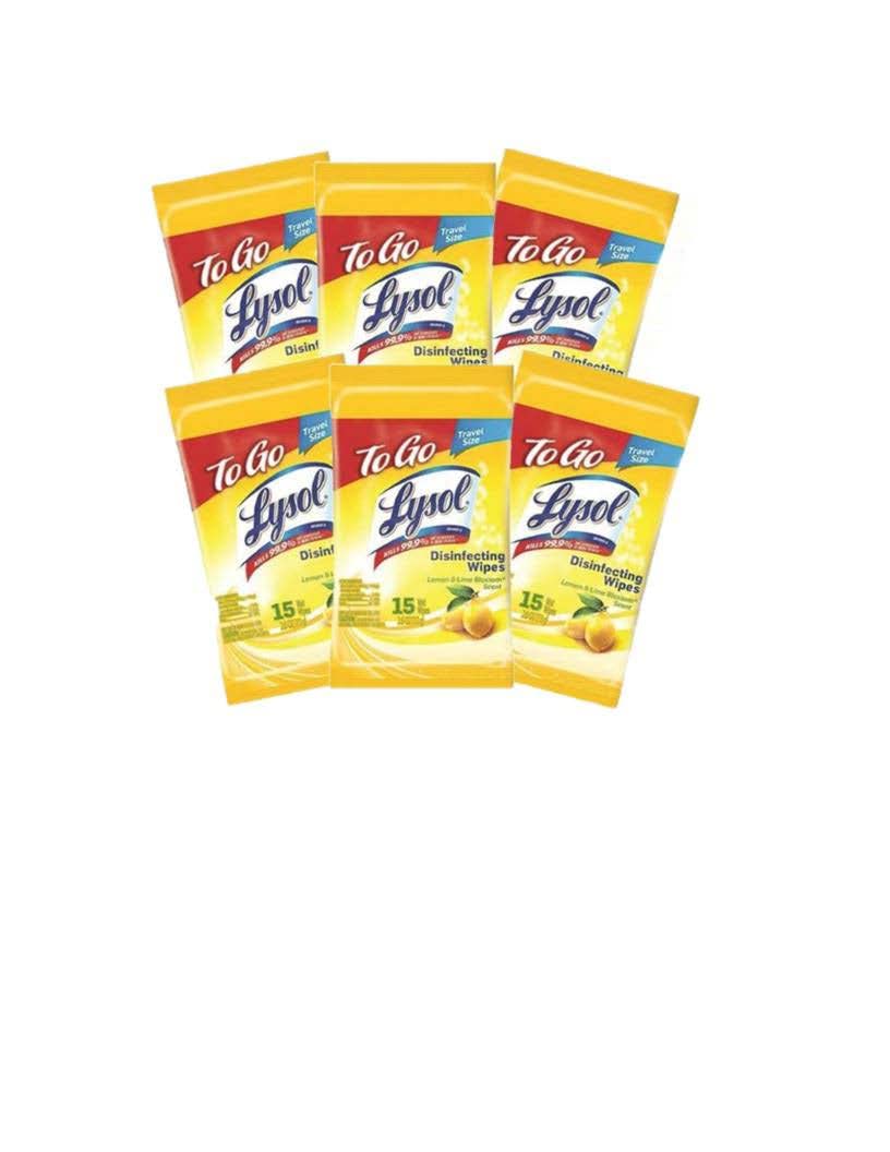 Disinfecting Wipes To-Go Pack, Lemon Scent, 15 Count (Pack of 6)