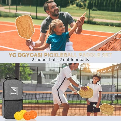 Image of Pickleball Paddles Set of 2 or 4, USAPA Approved Pickleball Paddles Set with 4 Pickle Balls and Carry Bag, Fiberglass Rackets 2 Pack Gifts for Beginners&Pros (Wooden)