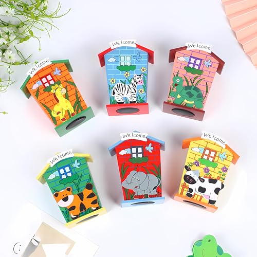 Image of 3pcs Wooden Piggy Banks - Return Gifts Birthday Party for Kids, Colourful Animal Hut Shaped Coin Banks - Return Gift for Kids Birthday Age 6-10 6-12