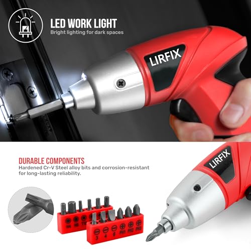 LIRFIX 20-Piece Red 3.6V Electric & DIY Manual Tool Set - Compact Storage Box, Claw Hammer, Pliers, Screwdriver Bits, Household Hardware Tools