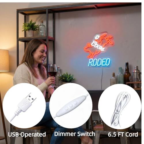 Image of Crs RODEO LED Neon Lights for Wall Decor Signs, Western Decor Cowboy Dimmable Western Rodeo Neon Light Signs for Wall Decor Cowboy Neon Sign for Man Cave Home Bar Beer
