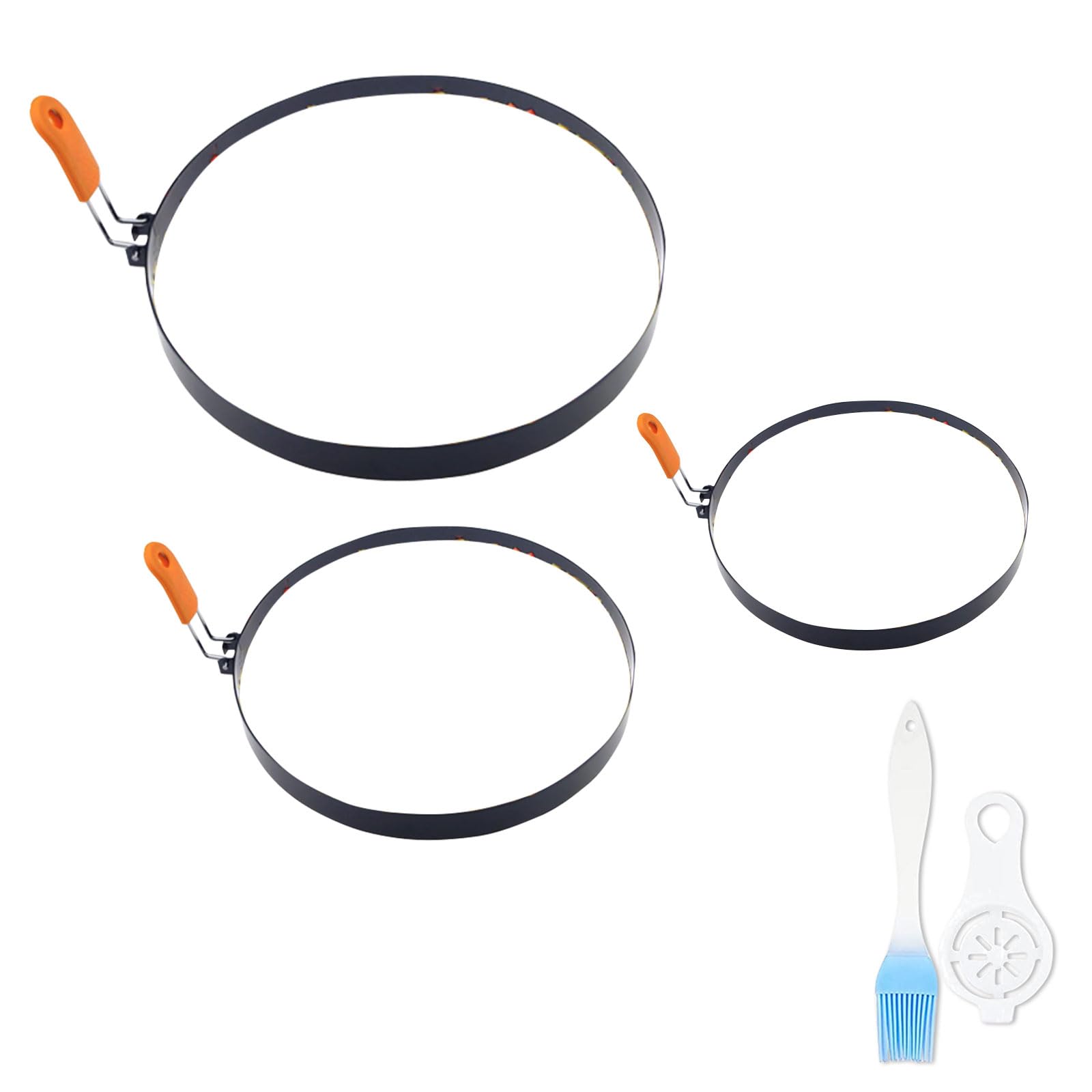 Egg Ring Set with Oil Brush, 8/6/4 Inch Stainless Steel Non-stick Pancake Rings for Creating Omelets, Pancakes, Egg Sandwiches, Burger Patties Includes Egg Separator
