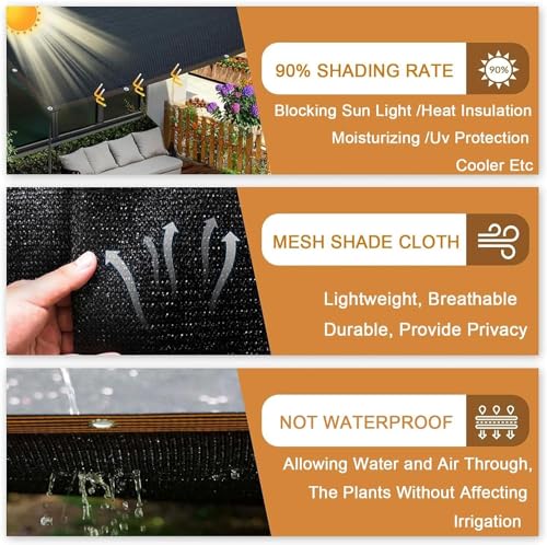 Schattierungsnetz 3x6M,Sonnenschutznetz mit ösen,Sichtschutzgewebe 90% Schattierwirkung,Sonnenschutznetz gewächshaus,Schattennetz Garten, Sonnenschutz Netz Schwarze