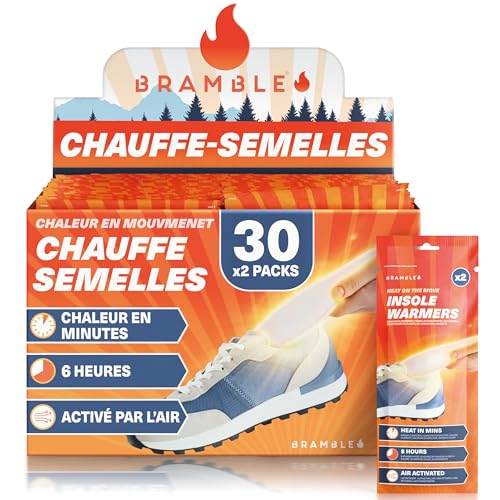 Bramble Semelles chauffantes - Chauffe-Pieds naturels, inodores, activés par l'air - Jusqu'à 10 Heures de Chaleur - 30 Paires (60 Semelles)