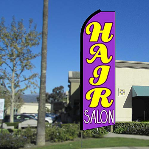 Hair Salon (Purple) Flutter Feather Flag Bundle (11.5' Tall Flag, 15' Tall Flagpole, Ground Mount Stake) #TOP1