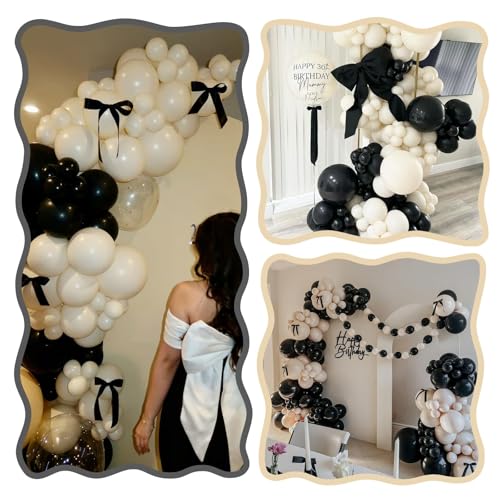Image of Black White Link Balloons,60Pcs 6Inch Sand White Black Latex Linking Balloons for Birthday Baby Shower Wedding Anniversary Party Decorations