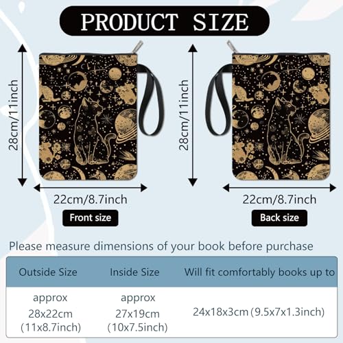 CRASPIRE Cat Book Covers Galaxy Book Sleeve Planet Moon Book Protector for Paperbacks Washable Fabric Cloth Book Cover with Zipper and Extra Sleeve Pocket for Book Lovers Classmate Gifts - Image 2