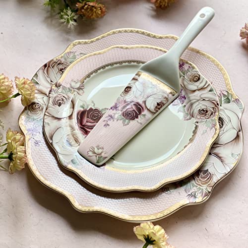 Image of Vigneto | Rose Garden Snack Set (1 Serving Plate, 6 Quarter Plates, 1 Server) | Finest Premium Porcelain | Luxury Floral Tableware