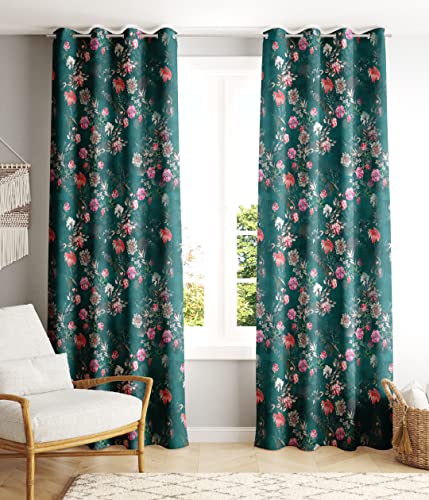 Image of Ultimate Trends 270 GSM Premium Room Darkening Curtains with Tie Back and Diamond Eyelets Set of 2 Panels (5 L x 4 W Feet, Rama Green)