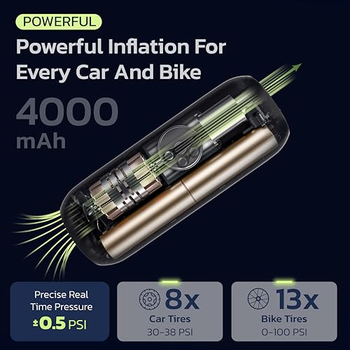 Image of Woowind LP1 Bike Pump Portable Air Compressor, Tire Inflator for Car, 1 Minute Inflation, 150PSI Air Pump for Car Tires, Bikes, Motorcycles, Balls - with Digital Pressure Gauge