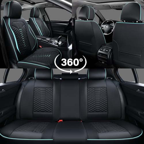Image of Coverado Leather Seat Covers, Car Seat Covers Full Set, Nappa Leather Seat Covers for Cars, Car Seat Protector Waterproof, Black Car Seat Cover, Universal Seat Cover Fit for Most Cars(Black&Blue)