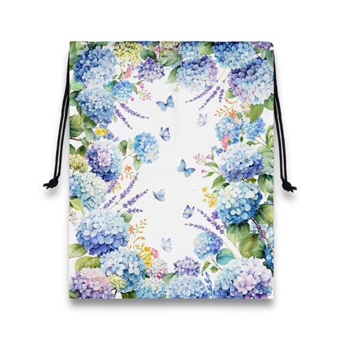 Image of Hydrangea Butterfly Gymnastics Grip Bag Small Flowers Print Drawstring Storage Pouch Bag