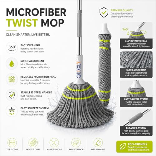 Image of 360 Microfiber Spin Mop Head Refill with Super Absorbent Cotton Strands | Premium Grey Microfiber Mop Refill Head for Easy Wet & Dry Floor Cleaning