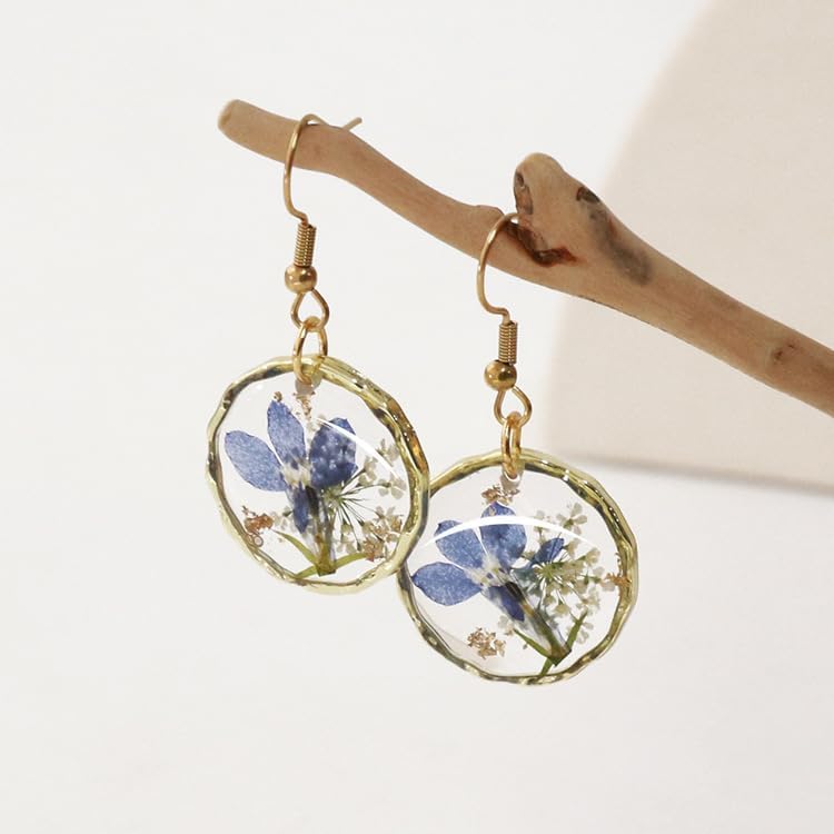 Forget-Me-Not & Queen Anne's Lace Pressed Flower Teardrop Earrings | Handmade Dangle Drop Earrings for Women & Girls | Unique Dry Flower Jewelry | Personalized Gift for Her - Image 3