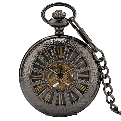 TORALF Mecânico Mão Enrolamento Relógio de Bolso Ouro Numerais Romanos Display Esqueleto Transparent