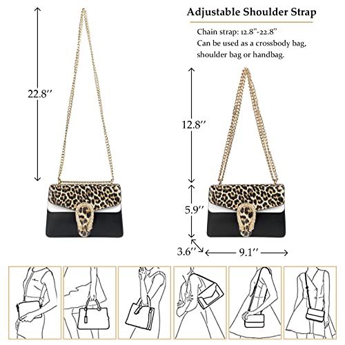 Mumobe Chain Crossbody Bag For Women & Girl, Leopard Print Leather Square Shoulder Satchel With Adjustable Metal Strap, Fashion Ladies Designer Evening Clutch Purse Handbag For Party, Work, Gift #TOP2